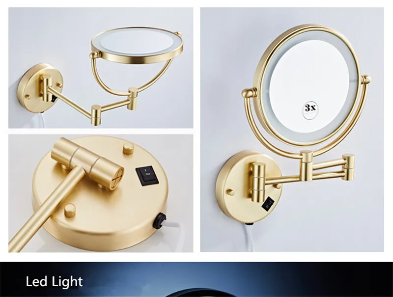 Туалетное Зеркало 8 дюймов, двустороннее 3X/1X, настенное, матовый, золотой, светодиодный, складное зеркало для макияжа, косметическое зеркало, подарок для леди