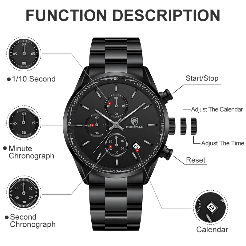 New CHEETAH Watches for Men Top Brand Luxury Fashion Business Quartz Men’s Wristwatch Stainless Steel Waterproof Sports Clock 3