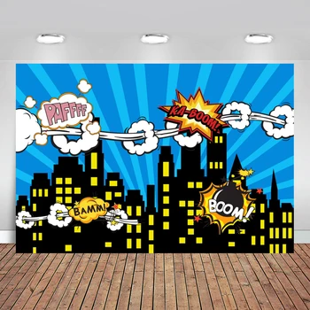 

Superhero City Building Super Hero Baby Shower Birthday Party Backdrop Vinyl Photography Background for Photo Studio Photophone