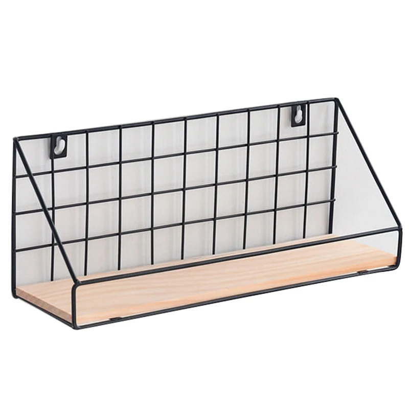 

Nordic Wooden Iron Storage Shelf Living Room Kitchen Bathroom Sundries Storage Holders Non-Slip Wall Hanging Home Decoration Hol