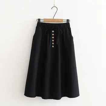 

Women Retro Casual Versatile A-line Solid Color Skirts Single-Breasted High Waist Long Paragraph Skirt Feme