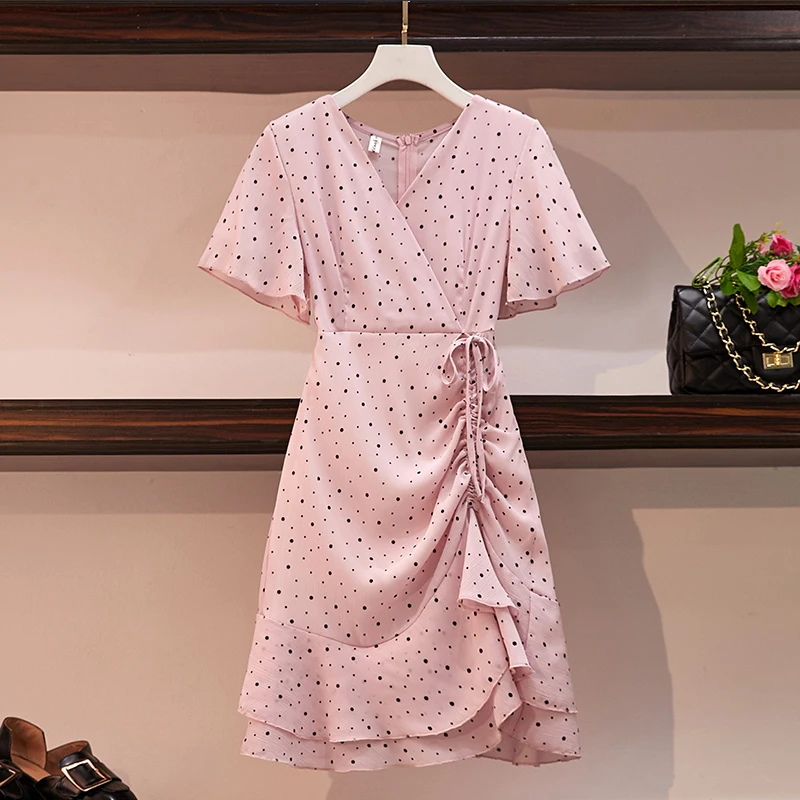 

New Korean V-neck Lotus Edge Dress In Summer Of 2019