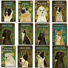 Мопс металлический знак Оловянная собака питбуль бык собака большой датчанин плакат с боксером домашний Декор Бар настенная живопись 20*30 см размер картины