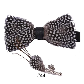 

Unique Designer Men Natural Bird Feather Bowtie Set Beautiful Butterfly Bow Ties with Pocket Brooch Pin for Wedding Big Event