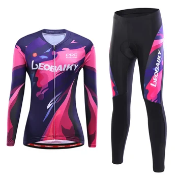 

Breathable Cycling Dress Women Summer Long Sleeve Mtb Jersey Set Pro Team Road Bike Clothes Bicycle Clothing SportsWear Purple