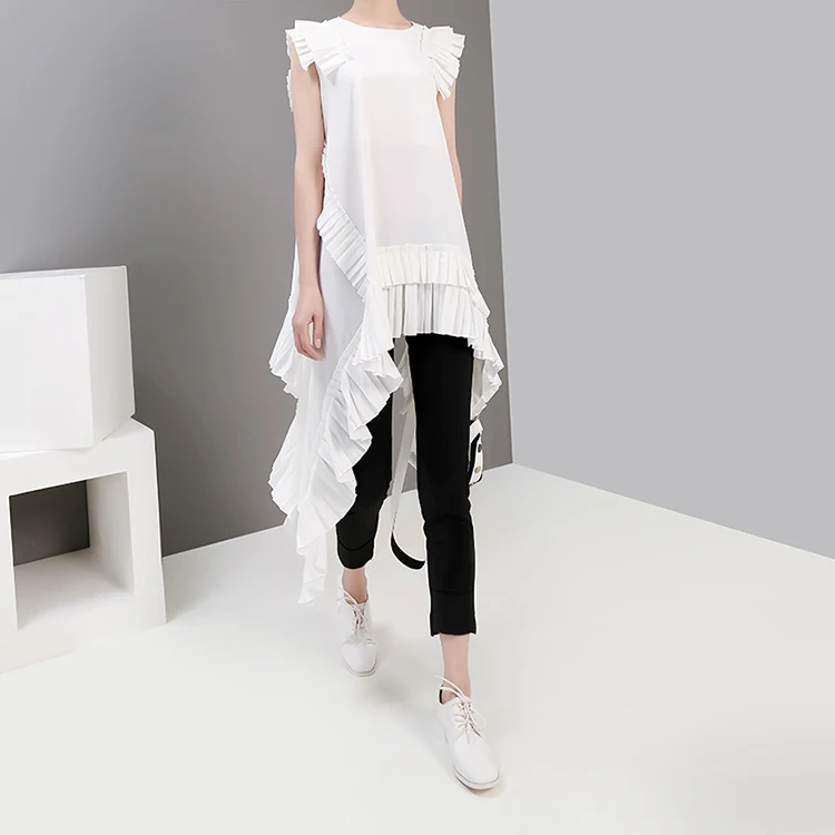 New Fashion Style Irregular Sleeveless Ruffles Hem Blouse Fashion Nova Clothing