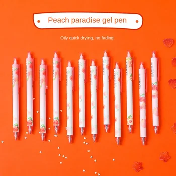 

12PC Creative Peach Fruit Bullet Gel Pen Student with 0.5 Signature Pen Carbon Black Water Pen Examination Pen School Supplies
