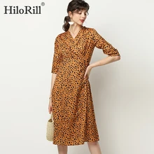 Повседневные платья для женщин с леопардовым принтом, осень, модное платье-туника с коротким рукавом и поясом, винтажное сексуальное платье миди с v-образным вырезом