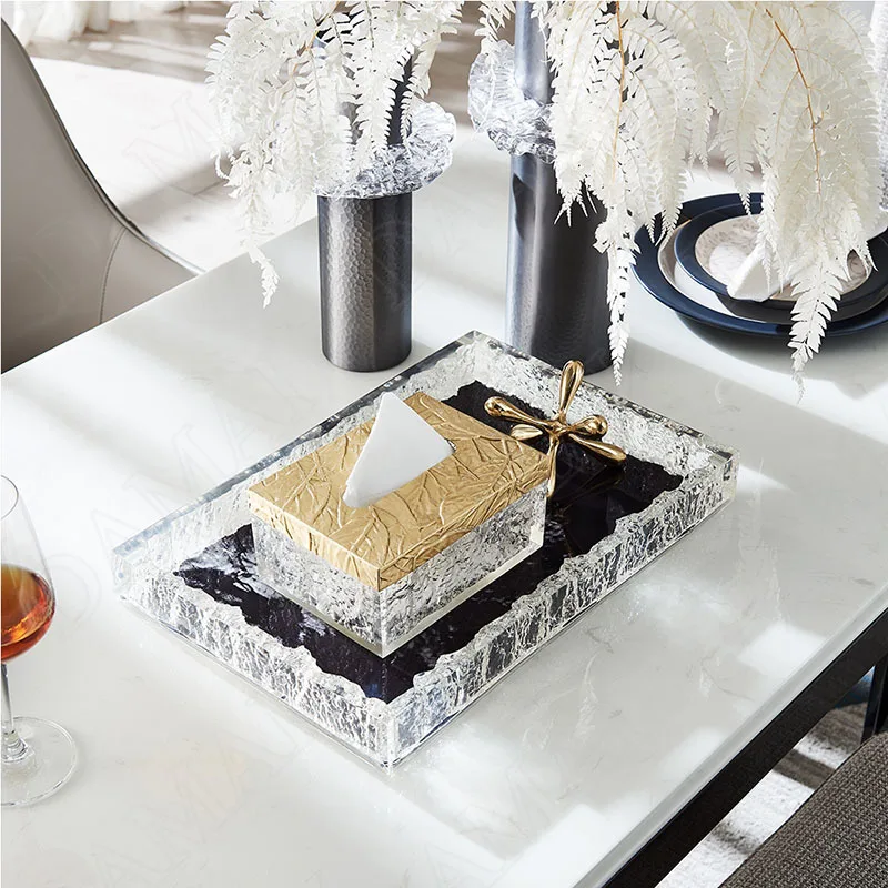 European Crystal Resin Tissue Box Creativity Relief Decorative Living Room Modern Paper Boxes Hotel Front Desk Tissues Organizer 4