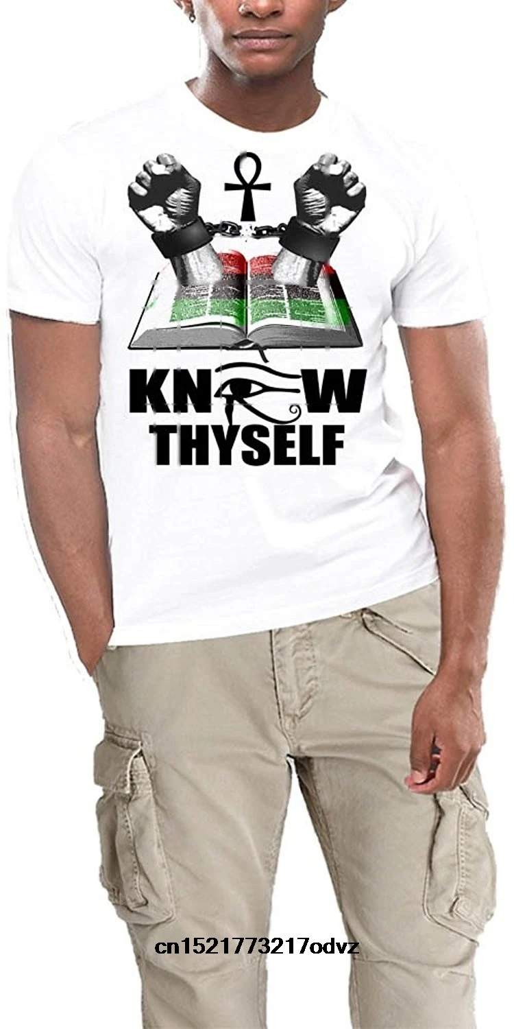 Мужская футболка черная с месяцем истории забавная надписью Know Thyself Ankh Knoweldge Of Self