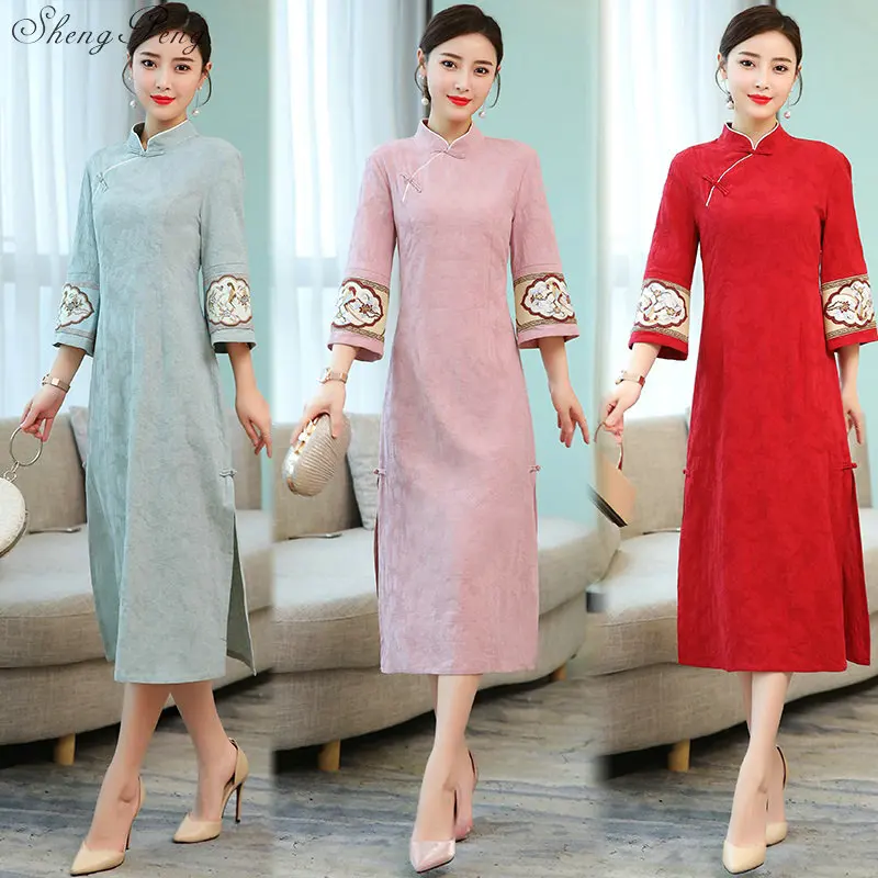Женское платье чонсам, Восточный стиль, платье Ципао, vestidos, свадебное, вечернее платье с вышивкой, вечернее платье V1805