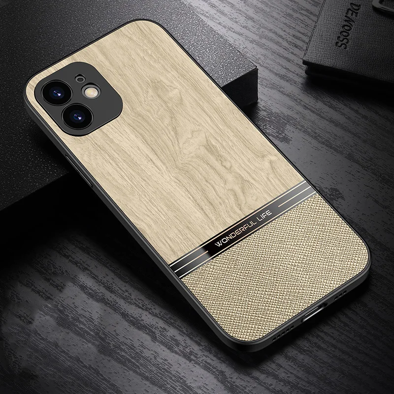 Elegant Wood Grain Phone Case with Tree Texture - Stylish PC+TPU Back Cover