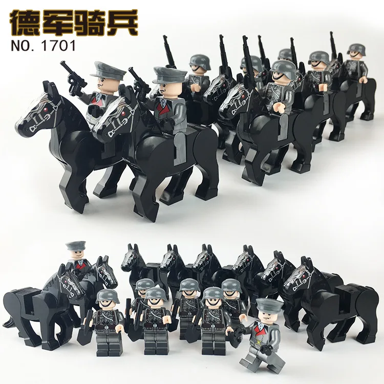 The white, black and brown scenes of 5 military horses were matched with the small particle building blocks