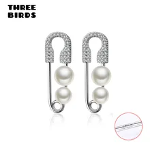 Новые трендовые серебряные 925 циркониевые геометрические безопасные серьги, белые жемчужные серьги-гвоздики для женщин, корейские ювелирные изделия Сержи булавки