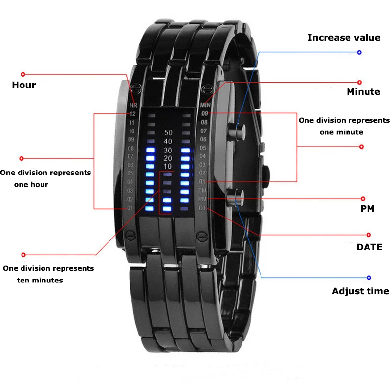 Men Watch 50m Waterproof Lava Watch Double Row Lamp Led Watch Male Fashion Steel Band Electronic Sport Watch Relogios Masculino 3