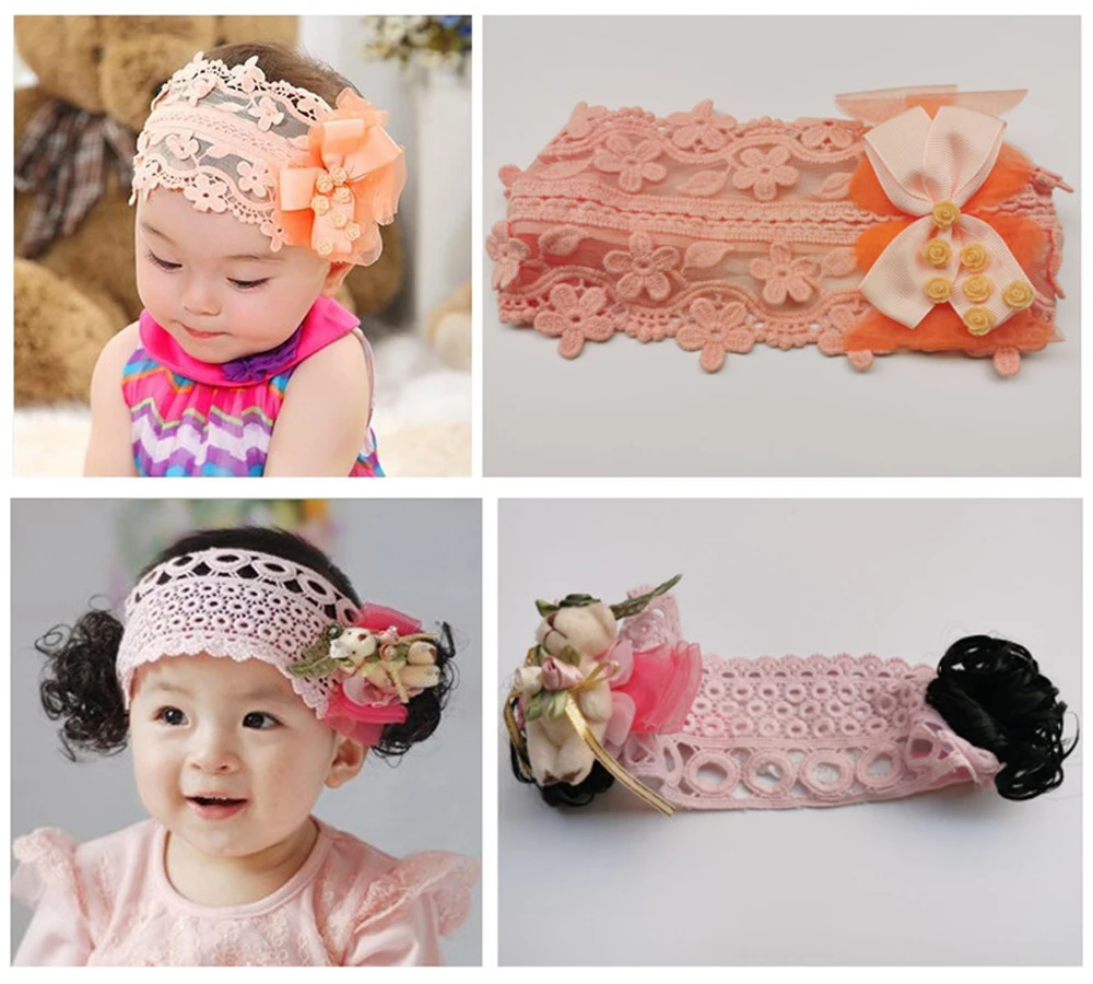 Изысканная повязка на голову с бантом для маленькой девочки, элегантная лента для волос, кружевной парик, аксессуары для волос