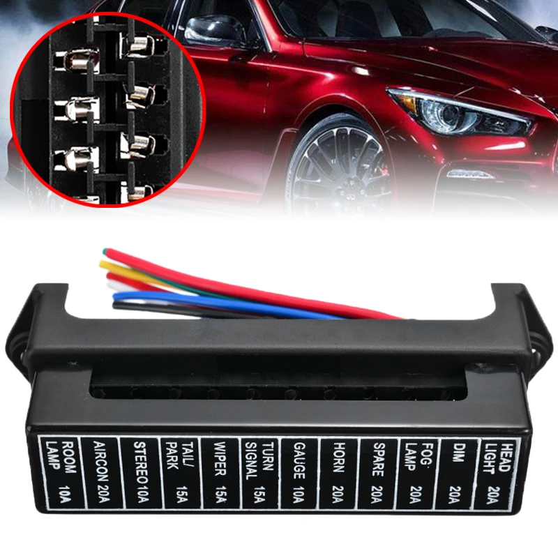 

12 Way DC 32V Circuit Car Trailer Auto Blade Fuse Box Block Holder ATC ATO Blade Fuse 2 Input 12 Ouput Wires