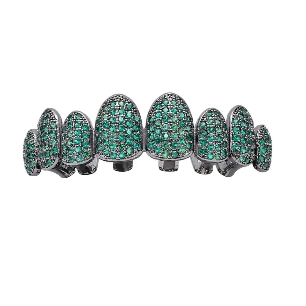 Jade Green Top Хип-хоп Iced Out Bling Teeth Grillz Micro Pave CZ радужные грили для мужчин и женщин, вечерние, косплей, украшения для тела - Окраска металла: Jade Green Top