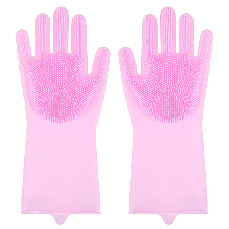Pink A 2 шт = 1 пара силиконовых кухонных резиновых перчаток для мытья скруббер кухонные перчатки Волшебные Инструменты для мытья посуды гаджеты - Цвет: Pink A