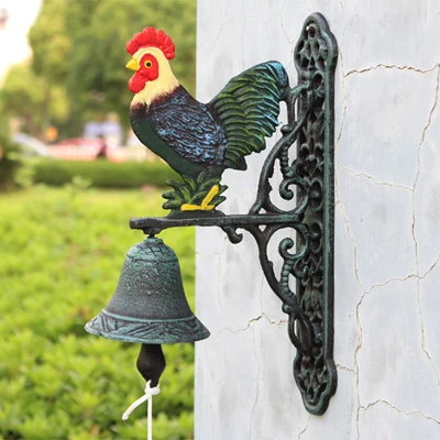 antique green Винтажный американский кантри стиль Двухсторонний черный с цветной ручной краской Петух Дизайн чугунный дверной Декор Добро пожаловать висячий колокольчик - Цвет: antique green