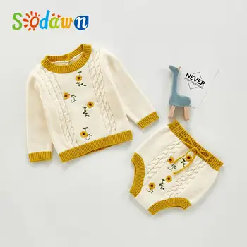 

Sodawn Autumn Baby Girls Sets Baby Flower Embroidery Knitting Clothing Sets Long Sleeve Tops + PP Shorts Toddler Clothes For 0-2