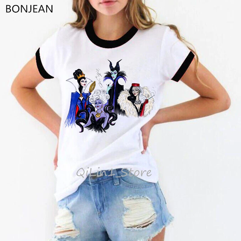 

new arrival 2019 vogue princess t shirt women queen and villains print t-shirt camiseta mujer tumblr clothes white tshirt tops