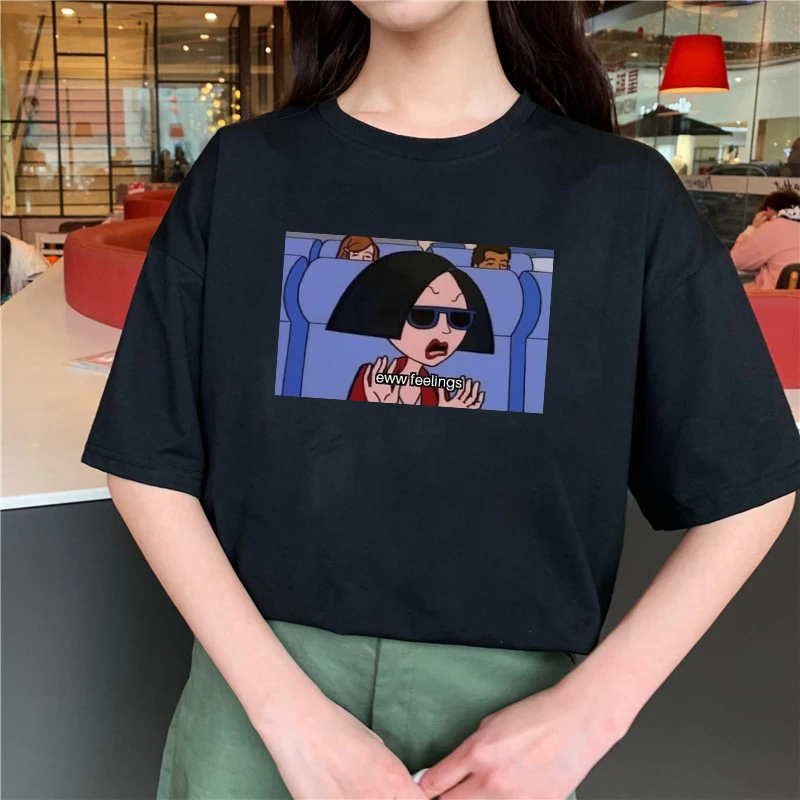 Eww Feelings Summer Spoof Letter Print Women Short Sleeve Casual Big Size Tees tops Loose Harajuku Ulzzang Cartoon Fun T-Shirt