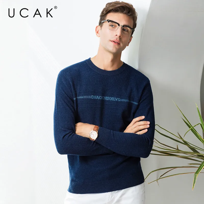 Promo UCAK Brand 100% Merino Wool Sweater Men Fashion Casual O-Neck Pull Homme Autumn Winter Warm Cashmere Sweaters Pullover Men U3069