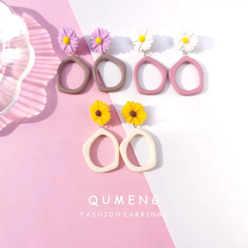 Женские серьги гвоздики QUMENG новые дизайнерские с искусственными цветами милые