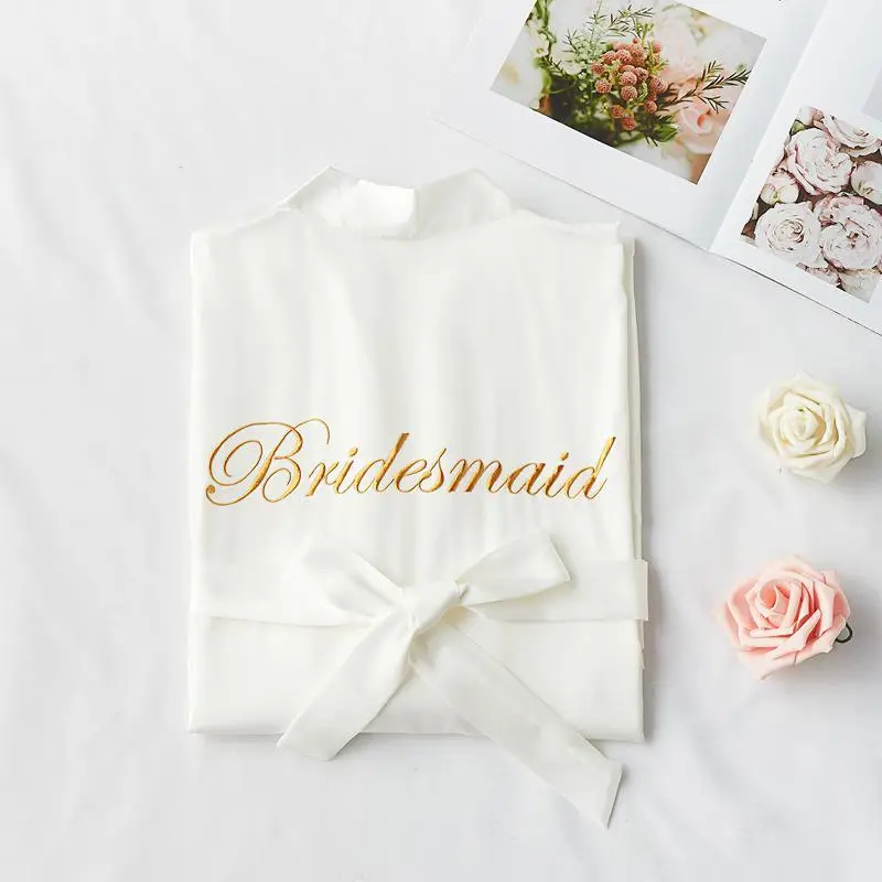 Свадебный халат для невесты и кимоно для невесты платье для женщин вышивка ночная рубашка Удобная Повседневная Мягкая Ночная Рубашка домашняя одежда - Цвет: Bridesmaid4