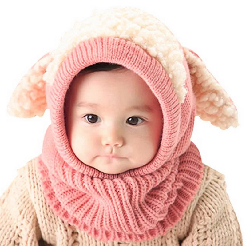Новая Брендовая детская осенне-зимняя теплая Милая вязаная шапочка для малышей, шапочка в виде костюма овцы, хлопковый шарф с рисунком, вязаные накидки с ушками, шерстяные шапки