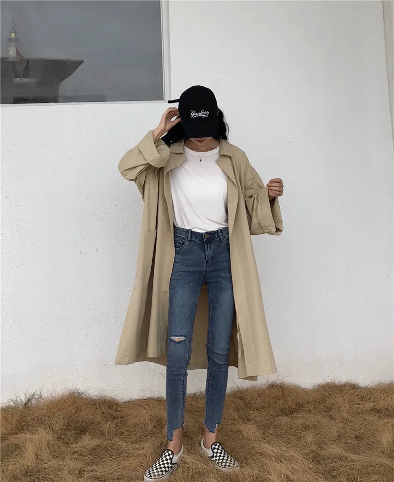 Autumn New Style Korean-style Popular Loose-Fit Mid-length Trench Coat WOMEN'S Dress Early Autumn Short-height Overcoat Ver