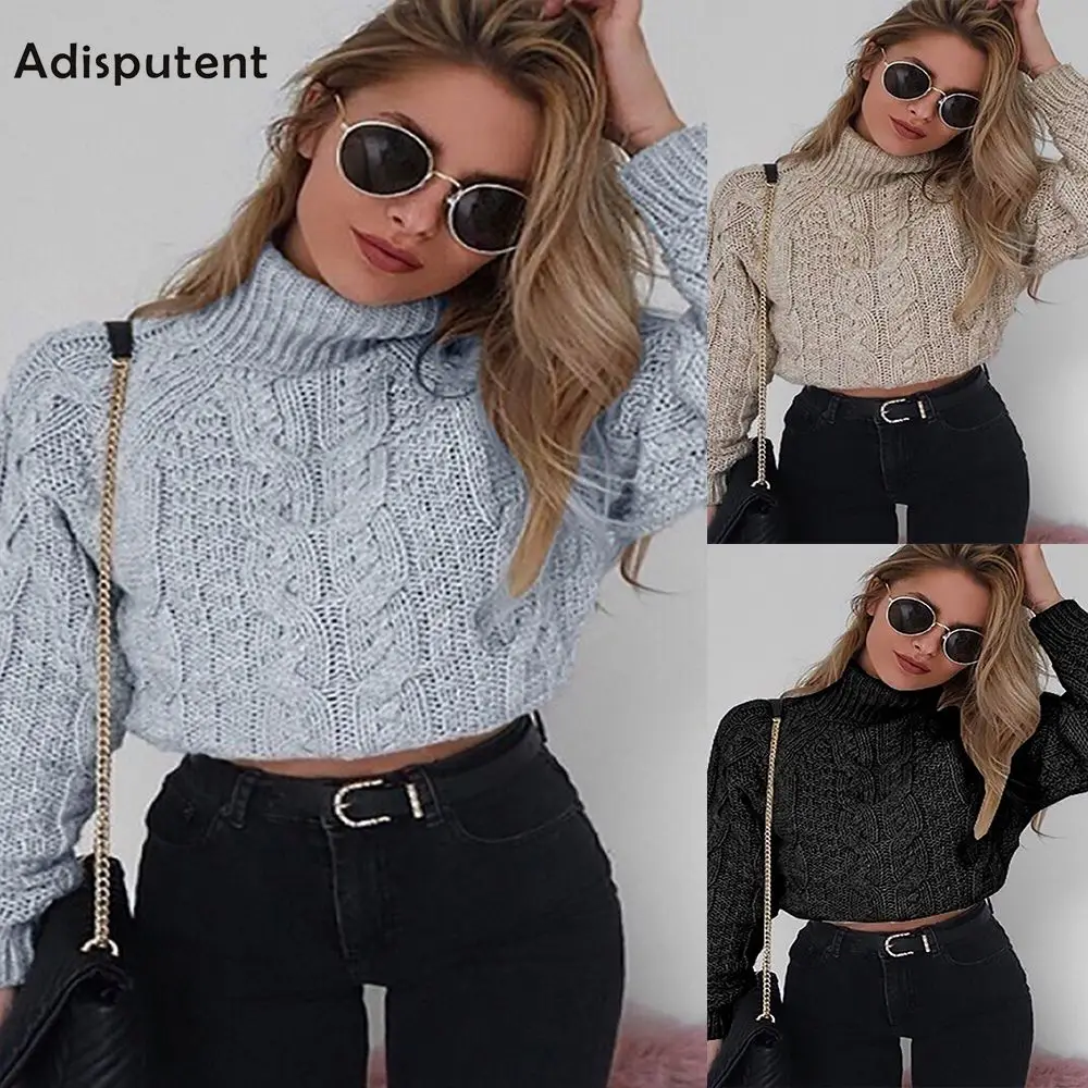 

Adisputent Twist Surtlenecks Sweaters For Women Fashion Slim Cropped Jumpers Kntwear Autumn Fashion Solid Pullover Female Basic