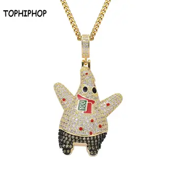 

TOPHIPHOP Iced Out Cubic Zircon Patrick Star Pendant With CZ Stone Gold Silver Color Men's Hip Hop Jewelry Gift