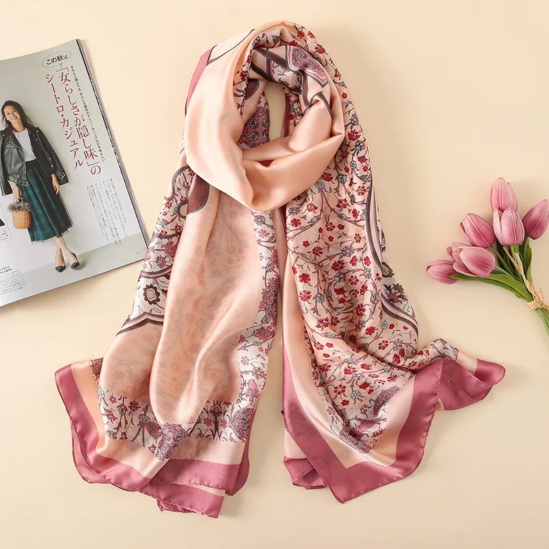 China New style women Autumn and winter Fashion soft silk muffler lady print scarves large shawl beach Tourism wraps hijab