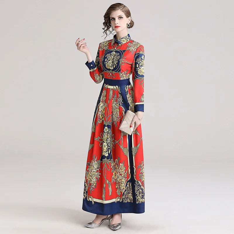 

Photo Shoot-Europe And America Photo Shoot Slim Fit Slimming Versatile Positioning Floral Printed Dress