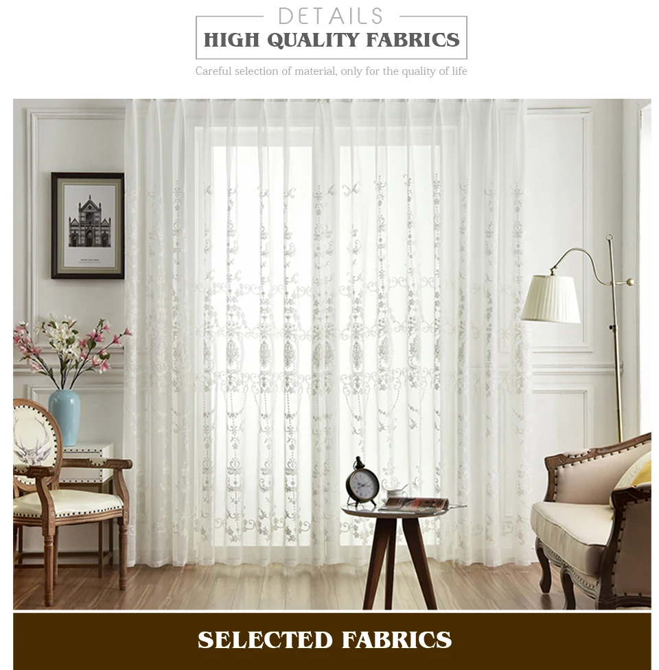 Embroidered White Tulle Curtains For Living Room Luxury Hall European Lace Voile Sheer Curtains For Window Bedroom Girl Drapes
