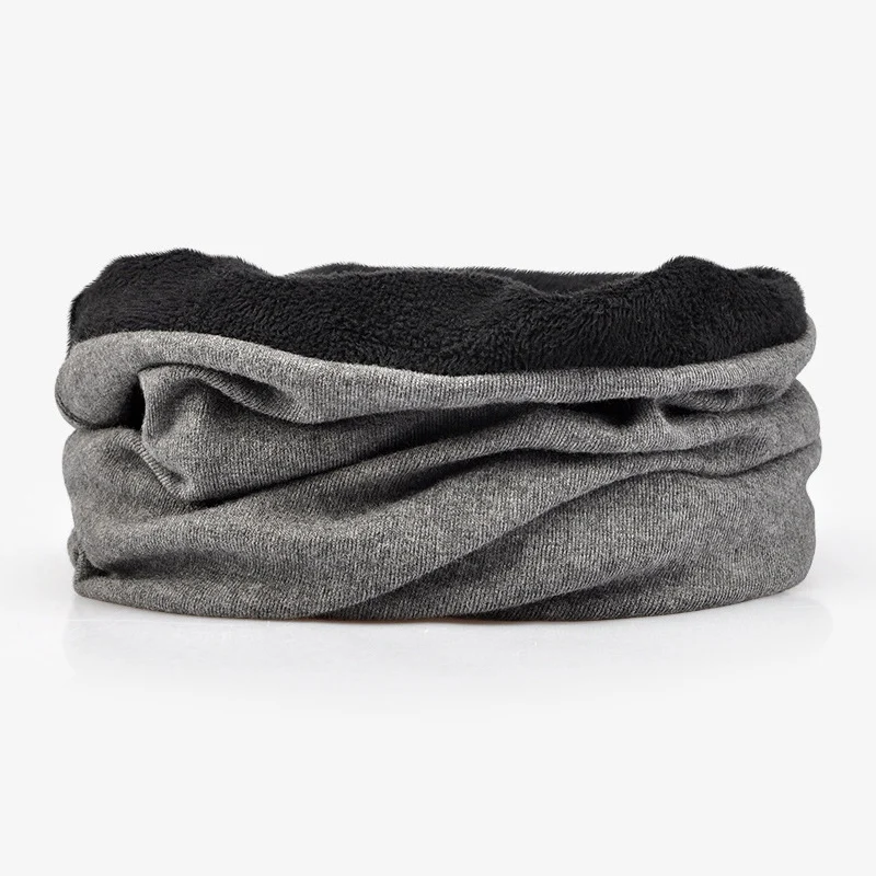 Мужские шапки осень зима теплые Skullies Beanies шарф шапка двойного назначения шапки для женщин тюрбан шапка для мужчин сплошной цвет плюс бархат бини - Цвет: Темно-серый