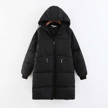 

Winter Black Women Parkas Casual Thicken Warm Cotton Coats Hooded Long Sleeve Wide-waisted Padded Clothes 2018 Tops Feminine