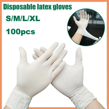 

100pcs Disposable Latex Gloves White Non-Slip Acid and Alkali Laboratory Rubber Latex Gloves Household Cleaning Products XL