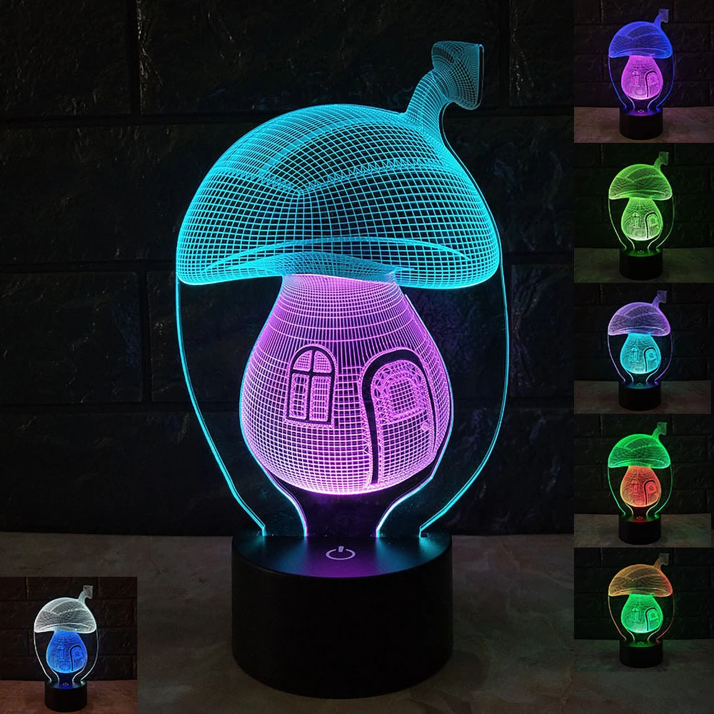

New 3D Vision Mushroom LED Night Light Creative Colorful Touch USB Charging Stereo Light Bedside Lamp Fairy Light Christmas Gift