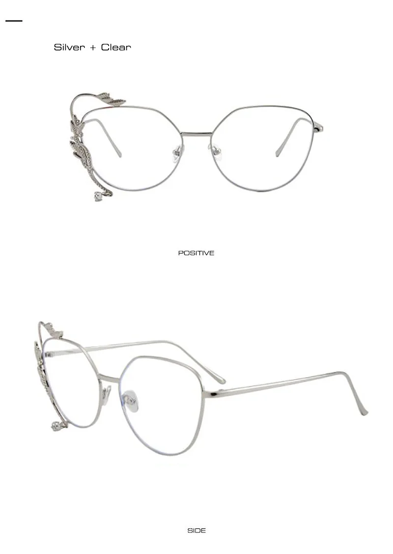 SHAUNA Ins Популярные Кристальные солнцезащитные очки кошачий глаз женские Модные металлические анти-синие оправы для очков