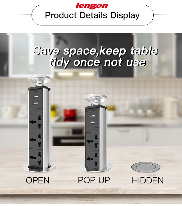 LENGON PULL POP UP 2 универсальная розетка питания 2 usb порт для зарядки кухонные настольные розетки выдвижные столешницы Столешница EU вилка