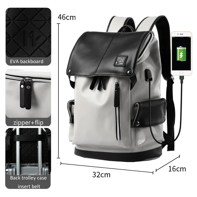 2020 Men Backpack Lether Vintage For Teenager Laptop PC Portable Bags Designer Boys Travel Backpack Thin School Luxury Mochila Upgrade C White