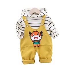 Vêtements rayés pour enfants, pantalons à capuche pour bébés garçons et filles, vêtements de sport, dessin animé, printemps automne, 2 pièces/ensembles 