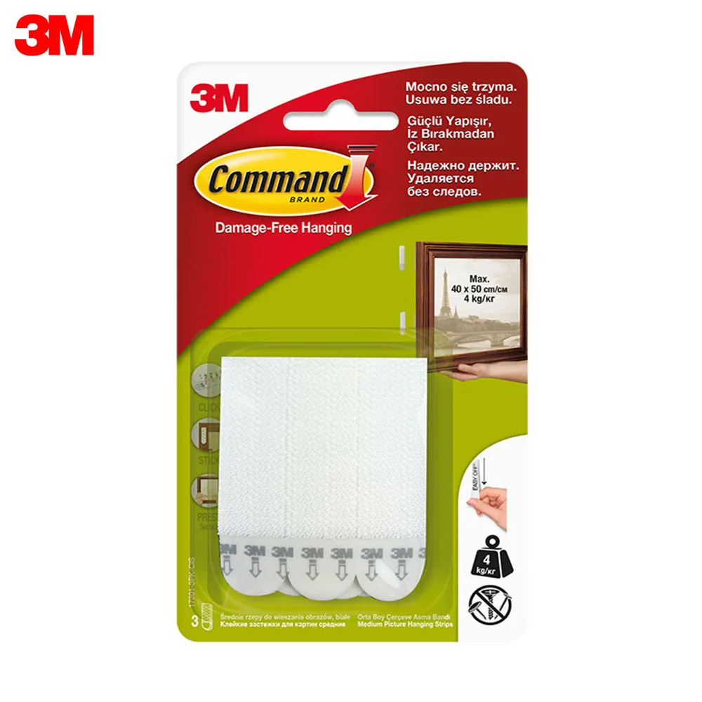 Picture Hangers 3M 17201-3PK Home Improvement Hardware Fasteners binding clamp clamping bracing fastening fastener fixation hooks hook Picture clasps Command white medium 3 pairs 17201 3PK adhesive tape afbeelding