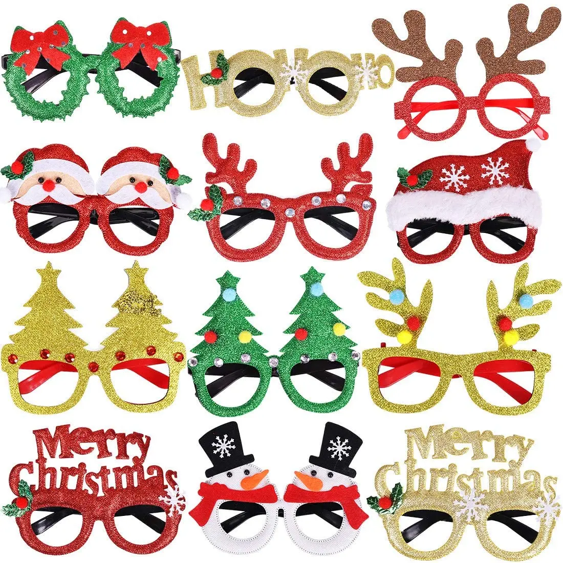 Description Picture 3 of item12Pcs Christmas Glasses Glitter Party Glasses Frames Xmas Decoration Costume Eyeglasses for Christmas Parties Holiday Favors