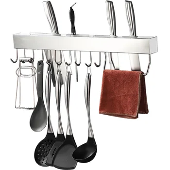 

Kitchen Racks Pot Hook Durable Storage Punching Free Multifunctional Stainless Steel Wall Mounted Slice Cutter Slot Easy Install