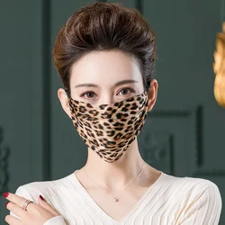 Women's Leopard Fashion Print Silk Mask 100% Silk Hanging Ear Mask Dust-proof Skin-friendly Mask Muffle Mouth Mask