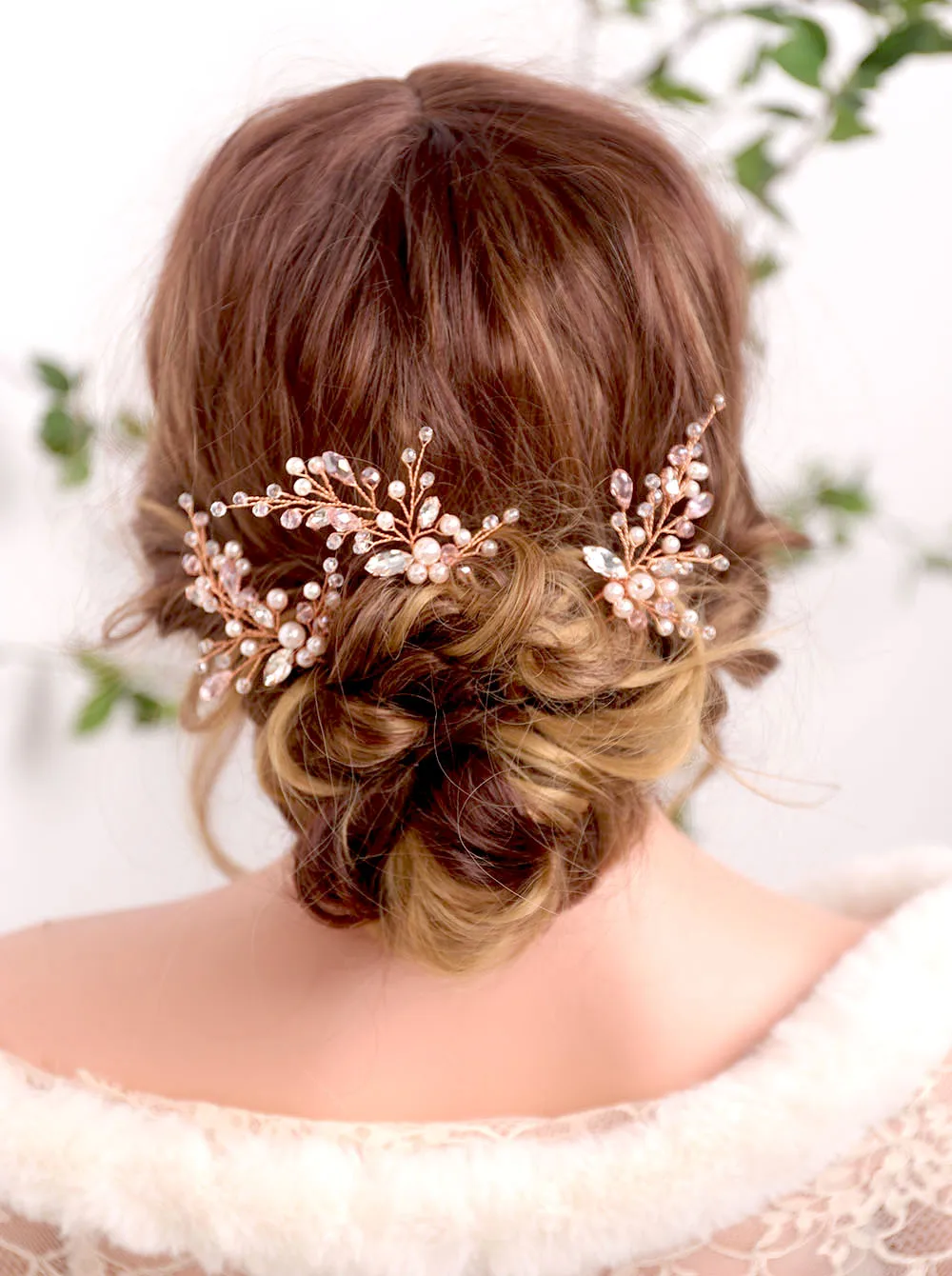 Bridal Headwear Rose gold Rhinestones Crystal Pearls Hair Pin for Wedding set of Headdress of women Ornaments